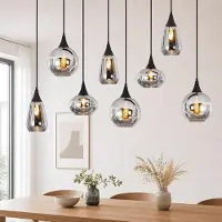 ZMH Pendelleuchte Glas Hängelampe 126cm E27 Wohnzimmer 8 Flammig Esstischlampe Hängend Hängeleuchte Vintage Wohnzimmerlampe Glaskugel Schwarz