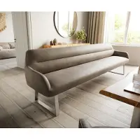 DELIFE Esszimmerbank Taya-Flex 300 cm Mikrofaser Taupe Vintage Kufengestell kantig Edelstahl Taschenfederkern