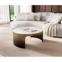DELIFE Couchtisch Alerio 90x90 cm Marmor Weiß Metall Gold Ombre