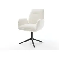 DELIFE Drehstuhl Zoa-Flex Bouclé Soft Beige Fußkreuz Schwarz 360° drehbar Wippfunktion Taschenfederkern