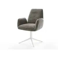DELIFE Drehstuhl Zoa-Flex Bouclé Soft Schlamm Fußkreuz Weiß 360° drehbar Wippfunktion Taschenfederkern