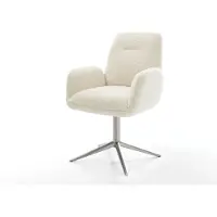 DELIFE Drehstuhl Zoa-Flex Teddystoff Beige Fußkreuz Edelstahl 360° drehbar Wippfunktion Taschenfederkern