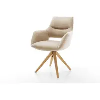 DELIFE Drehstuhl Yago-Flex mit Armlehnen Mikrofaser Beige Vintage Holzgestell kantig Natur 360° drehbar Taschenfederkern