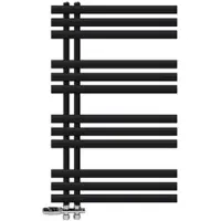LuxeBath Badheizkörper Iron EM 600x1000 mm Schwarz matt Seitenanschluss mit Anschlussgarnitur Thermostat Durchgang Boden Design, ohne Heizstab