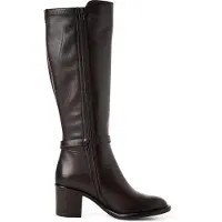 Tamaris Stiefel , Damen, Gr. 39, Textil, Normalschaft, mokka, Leder, Lederimitat, unifarben, Schuhe Stiefel, Blockabsatz, Langschaftstiefel mit modischer Zierschnalle