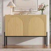 Flieks Sideboard mit 2 Türen und Metallbeinen, Kommode mit bogenförmigem Linien-Design, Buffet 100x40x75cm, Natur