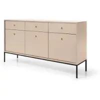 3Xeliving Kommode mit drei Schubladen und drei Türen, Beige, schwarze Griffe