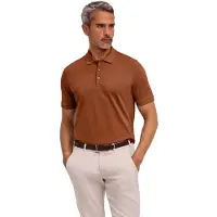 Falke Essential Herren Polo Shirt, L, Braun, Struktur,Uni, Baumwolle