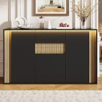 Flieks Sideboard mit 3 Türen, 1 Schublade und verstellbarer LED-Beleuchtun, Kommode für Wohnzimmer, Flur oder Schlafzimmer, Schrank140x40x82cm,Schwarz