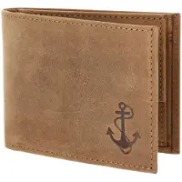OXMOX Leder Geldbörse Leather RFID Protect Pocketbörse Freedom Anchor Embossed Vintage Light Brown braun