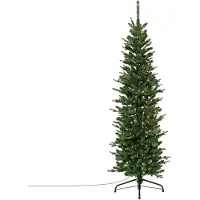 ECD-Germany Künstlicher Weihnachtsbaum 150 cm mit Beleuchtung, Naturgetreu, Tannenbaum mit Lichterkette & Standfuß, Christbaum schmal, Weihnachtsdeko