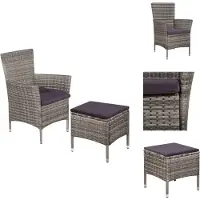 vidaXL Gartenstuhl und Hocker mit Polstern Poly Rattan Grau - Gartenstühle