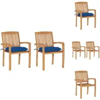 vidaXL Gartenstühle 2 Stk. mit Blauen Kissen Massivholz Teak - Gartenstühle