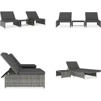 vidaXL Sonnenliegen 2 Stk. mit Tisch Poly Rattan Grau - Sonnenliege - Sonnenliegen - Hollywoodschaukel - Hollywoodschaukeln