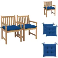 vidaXL Gartenstühle 2 Stk. mit Blauen Kissen Massivholz Teak - Gartenstühle