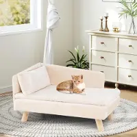 Costway Katzensofa Luxus, Katzenbett erhöht, bis 50 kg, Katzencouch mit 2 Kissens, Rückenlehne & Holzbeinen, Katzensessel Haustiersofa Weich (Weiß)