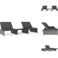 vidaXL Sonnenliegen 2 Stk. mit Tisch Poly Rattan Grau - Sonnenliegen