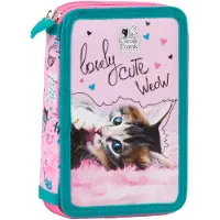 Derform Katze Federtasche gefüllt 2 Fach Federmäppchen Stifte Etui Federmappe Kätzchen