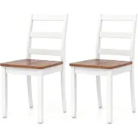 KOMFOTTEU Esszimmerstühle 2er Set, Küchenstuhl mit Beinen aus Gummibaumholz bis 190 kg belastbar, Essstühle mit geschwungener Rückenlehne & Lattenrost, Holzstuhl für Esszimmer & Küche, Weiß