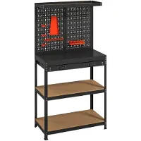 BellaFurn Werkbank mit Werkzeughaken, Schublade und Regalen | Farbe: Schwarz | Abmessungen: 80x40,5x155 cm