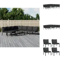 vidaXL 9-tlg. Garten-Lounge-Set mit Grauen Kissen Stahl - Gartenmöbel-Sets