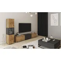MINIO go for it , Wohnwand BRELA I, TV Board mit Vitrine, Modern, 210 cm, Wotan Eiche/Schwarz