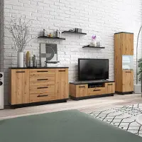 Lomadox Wohnwand in Eiche & Schwarz mit Sideboard, 6-teilig - ISOLA-132