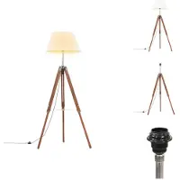 vidaXL Stativlampe Honigbraun und Weiß Teak Massivholz 141 cm - Lampen