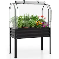 KOMFOTTEU Hochbeet mit PE-Abdeckung, erhöhtes Gartenbeet mit aufrollbarer Reißverschlusstür & Metallrahmen, ergonomische Kräuterbeet für Garten, Balkon & Terrasse, 112 x 55 x 152 cm, Schwarz
