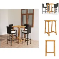 vidaXL 5-tlg. Gartenbar-Set mit Kissen Schwarz - Gartenmöbel-Sets
