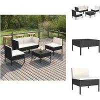vidaXL 5-tlg. Garten-Lounge-Set mit Auflagen Poly Rattan Schwarz - Gartenmöbel-Sets