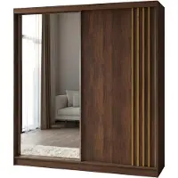 MargaretHadas24 200 cm Kleiderschrank Neli mit Lamellen und Spiegel inklusive 2 Schiebetüren Schwebetürenschrank (Farbe: Nuss Warmia, Lamelle artisan)