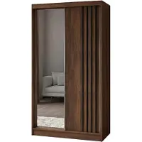 MargaretHadas24 120 cm Kleiderschrank Neli mit Lamellen und Spiegel inklusive 2 Schiebetüren Schwebetürenschrank (Farbe: Nuss Warmia, Lamelle schwarz)