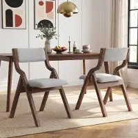 Flieks Klappbare Esszimmerstühle 2er Set, Leinen, Esszimmerstühle aus Massivholz, faltbar und verstaubar, Küchenstühle, Polsterstühle, Grau