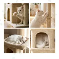 Northix Katzenbaum mit 2 Höhlen und Bett, Beige, 71 cm
