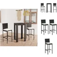 vidaXL 3-tlg. Gartenbar-Set mit Kissen Poly Rattan Schwarz - Gartenmöbel-Sets