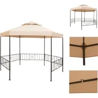 vidaXL Gartenpavillon Partyzelt Hexagonal Beige 323x265 cm - Pavillons & Partyzelte
