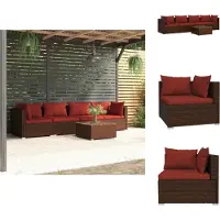 vidaXL 5-tlg. Garten-Lounge-Set mit Kissen Poly Rattan Braun - Gartenmöbel-Sets