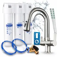 ARI 3-Wege-Küchenarmatur Nordic, Edelstahl, Ausziehbare Spültischarmatur Im Set Mit Aquaphor Wasserfiltersystem, 360° Schwenkbar