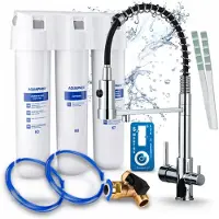 ARI 3-Wege-Küchenarmatur Solid Spring, Chrom, Ausziehbare Spültischarmatur Im Set Mit Aquaphor Kristall H Wasserfiltersystem