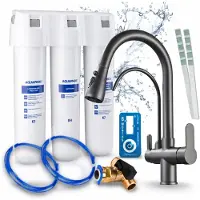 ARI 3-Wege-Küchenarmatur Nordic, Graphit, Ausziehbare Spültischarmatur Im Set Mit Aquaphor Wasserfiltersystem, 360° Schwenkbar