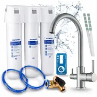 ARI 3-Wege-Küchenarmatur Linko, Edelstahl, Spültischarmatur Im Set Mit Aquaphor Kristall H Wasserfiltersystem, 360° Schwenkbar