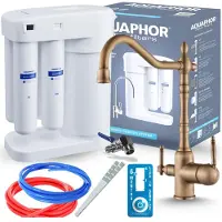 ARI Aquaphor Morion Umkehrosmoseanlage Mit Retro 2 3-Wege-Küchenarmatur Antik Messing, Wasserfilter Mit 5 L Tank, 190 L/Tag