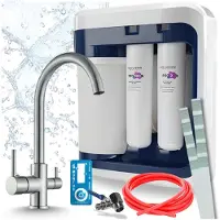 ARI 3-Wege-Küchenarmatur Linko, Edelstahl, Spültischarmatur Im Set Mit Aquaphor Ro-202S Pro Wasserfiltersystem, Untertischanlage