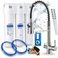 ARI 3-Wege-Küchenarmatur Solid Spring, Edelstahl, Ausziehbare Spültischarmatur Im Set Mit Aquaphor Kristall H Wasserfiltersystem