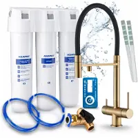 ARI 3-Wege-Küchenarmatur Highflex, Messing, Ausziehbare Spültischarmatur Im Set Mit Aquaphor Kristall H Wasserfiltersystem