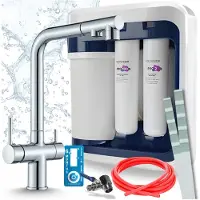 ARI 3-Wege-Küchenarmatur Venom, Chrom, Ausziehbare Spültischarmatur Im Set Mit Aquaphor Ro-202S Pro Wasserfiltersystem, Untertischanlage