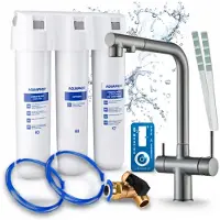ARI 3-Wege-Küchenarmatur Venom, Graphit, Ausziehbare Spültischarmatur Im Set Mit Aquaphor Wasserfiltersystem, 360° Schwenkbar