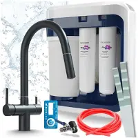 ARI 3-Wege-Küchenarmatur Slender, Schwarz Matt, Ausziehbare Spültischarmatur Im Set Mit Aquaphor Ro-202S Pro Wasserfiltersystem