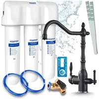 ARI Aquaphor Kristall A Untertisch-Wasserfilter Mit Retro 2 3-Wege-Küchenarmatur Schwarz, Trinkwasserfilter K2 K5 K7, 2 L/Min